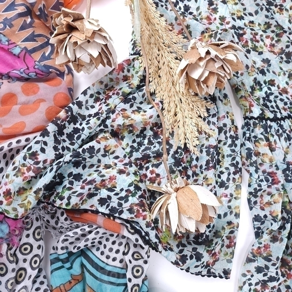 Anthropologie Bhanuni Multicolored Teal Black Floral Sheer Dress Sz 2 Pe… - Picture 4 of 12